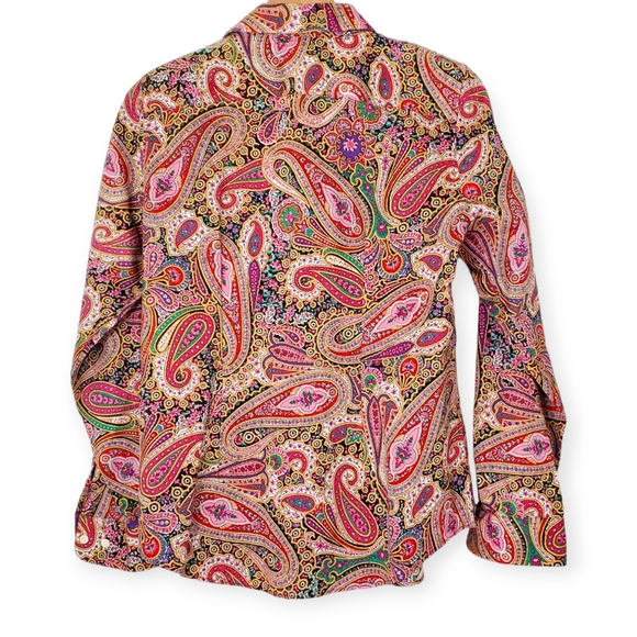 Chaps Womens No Iron Blouse with Paisley Print blue/pink/green size Med - Picture 4 of 7